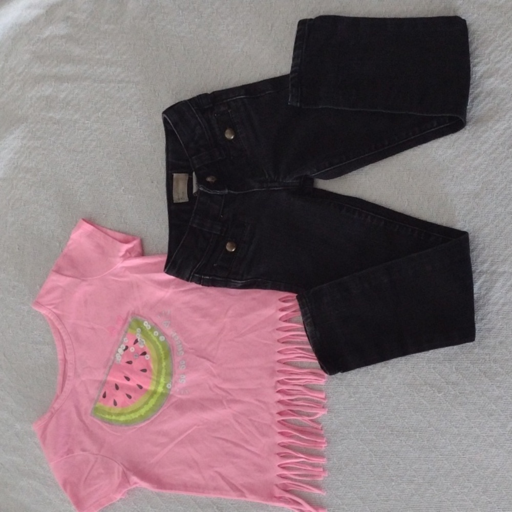Girls Jean gap jeans w pink watermelon heart top Sz 5